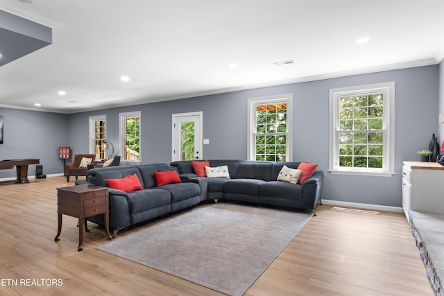 12912 Long Ridge Rd, Knoxville, TN 37934 - living room featuring crown molding, healthy amount of natural light, light wood-type flooring, recessed lighting, and baseboards