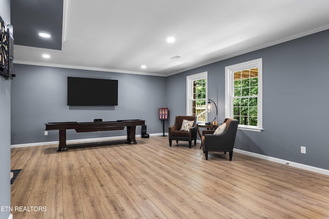 12912 Long Ridge Rd, Knoxville, TN 37934 - living area featuring ornamental molding, baseboards, light wood finished floors, and recessed lighting