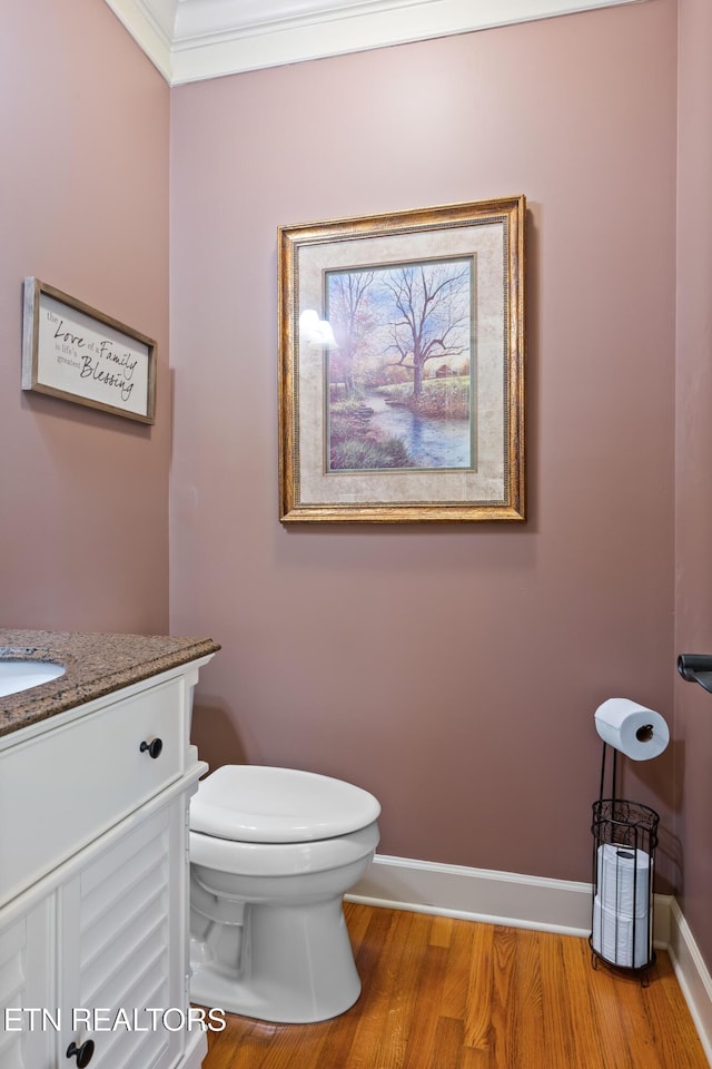 12912 Long Ridge Rd, Knoxville, TN 37934 - half bath with vanity, toilet, wood finished floors, and baseboards