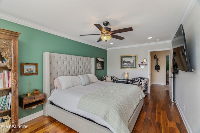 3210 Gazebo Point Way, Knoxville, TN 37920 - bedroom featuring wood finished floors, ornamental molding, recessed lighting, a ceiling fan, and baseboards