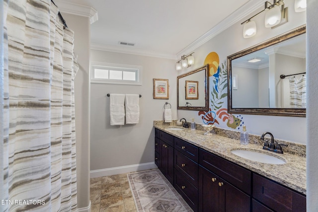3210 Gazebo Point Way, Knoxville, TN 37920 - bathroom with double vanity, crown molding, and baseboards