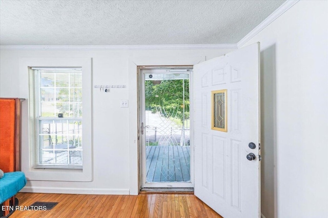 613 Victory St, Knoxville, TN 37919 - foyer featuring crown molding, wood finished floors, a textured ceiling, plenty of natural light, and baseboards