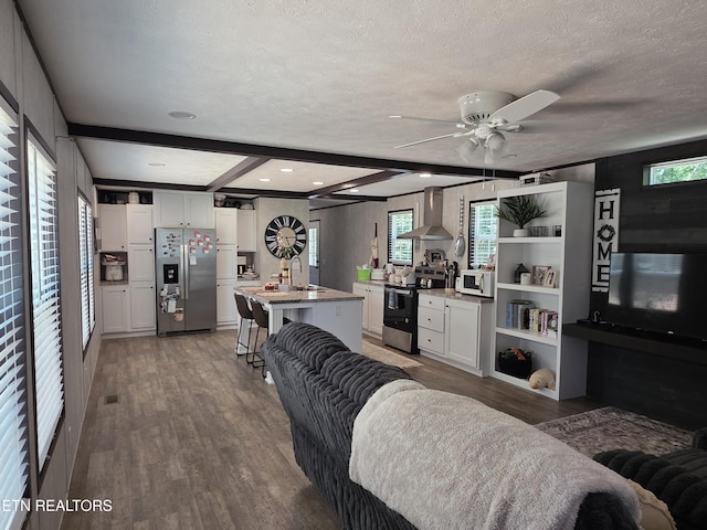 437 Clint Williams Rd, Rutledge, TN 37861 - living room featuring wood finished floors, a textured ceiling, a ceiling fan, plenty of natural light, and recessed lighting