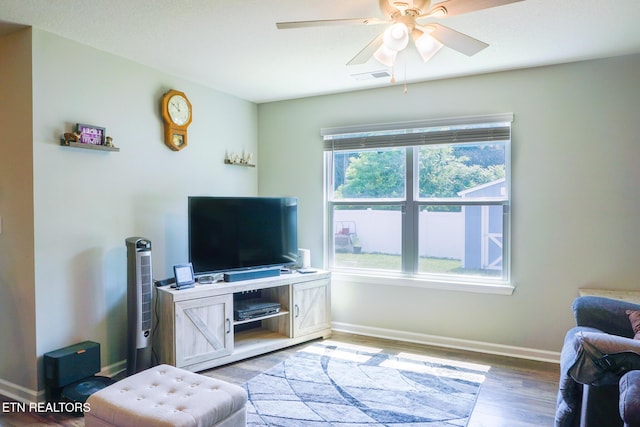 5049 Cottonseed Way, Morristown, TN 37813 - living area with wood finished floors, a ceiling fan, and baseboards