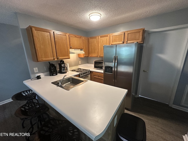 365 Moytoy Rd Unit 103, Crab Orchard, TN 37723 - kitchen with appliances with stainless steel finishes, under cabinet range hood, a peninsula, a kitchen breakfast bar, and light countertops