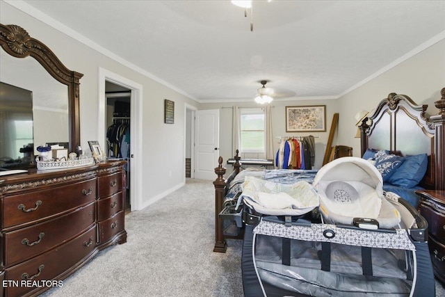 573 Patterson Rd, Harrogate, TN 37752 - bedroom featuring carpet, ornamental molding, baseboards, and a ceiling fan