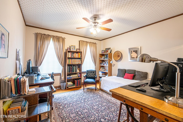 109 Willard St, Maryville, TN 37803 - office with a ceiling fan, wood finished floors, and ornamental molding