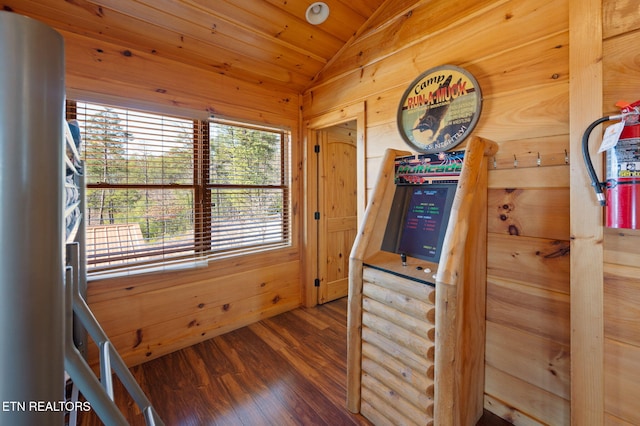 2456 Hackberry Dr, Sevierville, TN 37862 - hall with lofted ceiling, wood finished floors, wood ceiling, and wooden walls