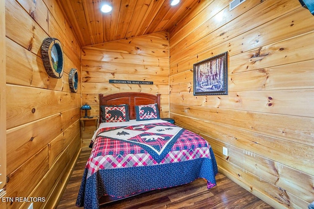 2456 Hackberry Dr, Sevierville, TN 37862 - bedroom featuring wooden walls, wood ceiling, vaulted ceiling, recessed lighting, and wood finished floors