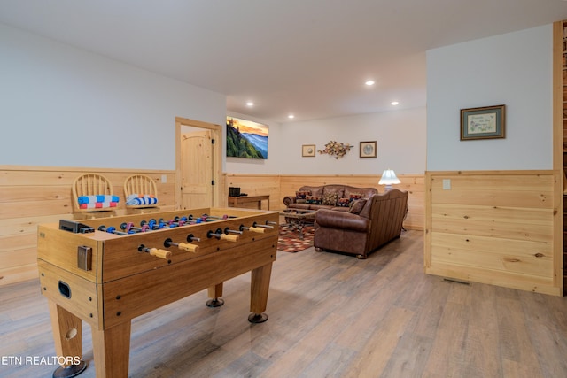 1646 Misty Hollow Way, Gatlinburg, TN 37738 - recreation room with a wainscoted wall, wood finished floors, wooden walls, and recessed lighting