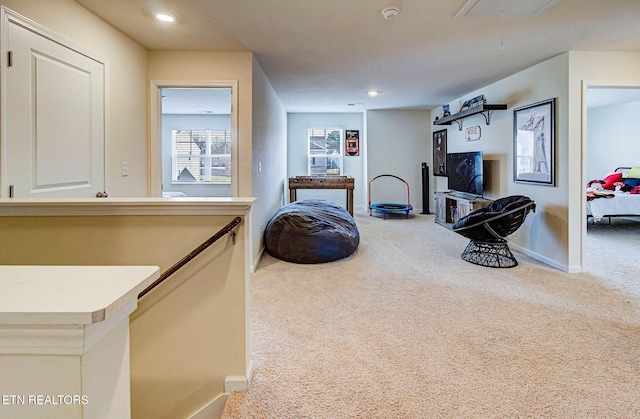 812 Greene Meadow Dr, Talbott, TN 37877 - sitting room featuring carpet, attic access, baseboards, and recessed lighting