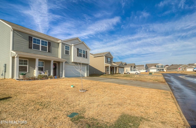 812 Greene Meadow Dr, Talbott, TN 37877 - view of front of property featuring a residential view, driveway, a porch, an attached garage, and a front yard