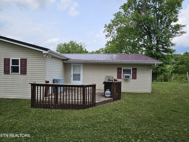 717 Cedar Fork Rd, Tazewell, TN 37879 - back of property featuring a yard, metal roof, a deck, and cooling unit