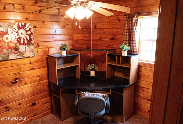 2277 Old Wolf River Rd, Jamestown, TN 38556 - office with wooden walls and ceiling fan