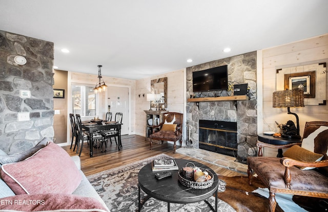 3710 Weber Rd Unit E107, Gatlinburg, TN 37738 - living room featuring a fireplace and wood finished floors