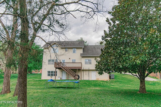 117 Maltese Ln, Oak Ridge, TN 37830 - rear view of property featuring a deck, a yard, stairs, central AC unit, and roof with shingles