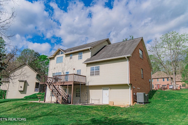 117 Maltese Ln, Oak Ridge, TN 37830 - back of property with central AC, stairs, a deck, and a yard