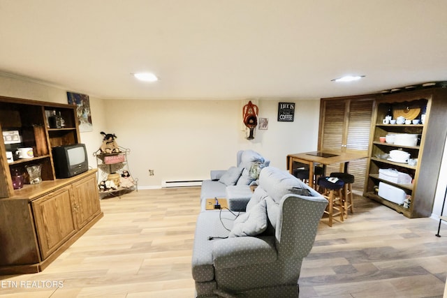2645 Mountain View Dr, Morristown, TN 37814 - living area featuring a baseboard heating unit, recessed lighting, light wood-style floors, and baseboards