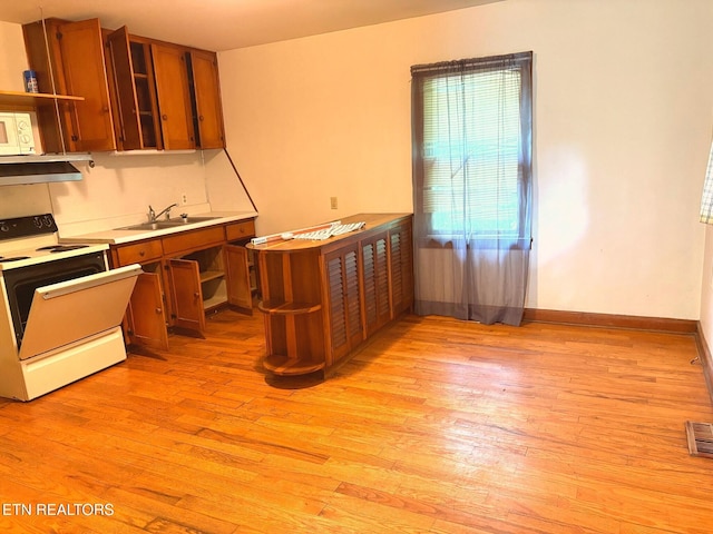 306 S Cedar St, Maryville, TN 37803 - kitchen with open shelves, white appliances, a sink, and under cabinet range hood