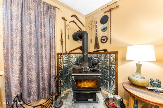 1069 Bryan View Rd, Sevierville, TN 37862 - detailed view of a wood stove and crown molding