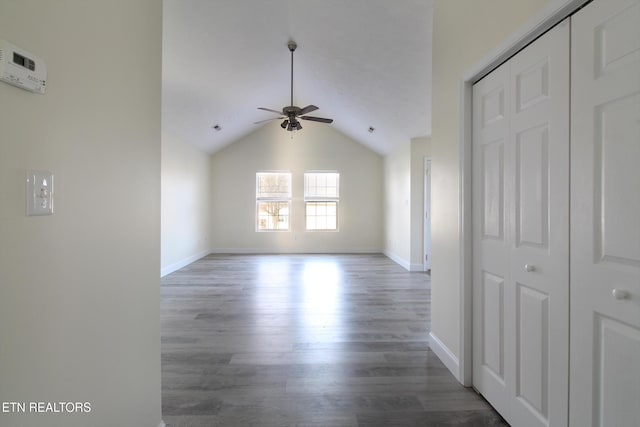 1505 Cypress View Ct, Sevierville, TN 37862 - empty room with wood finished floors, a ceiling fan, baseboards, and lofted ceiling