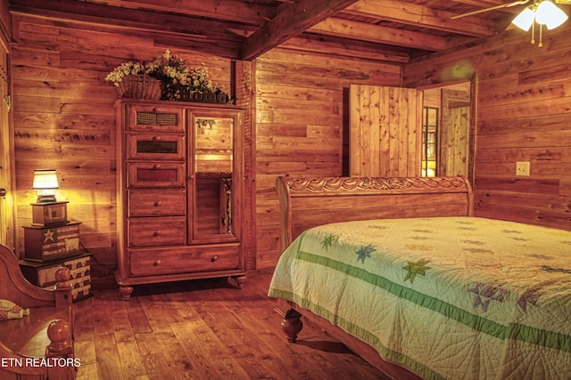147 Akers Chapel, Jamestown, TN 38556 - bedroom featuring wooden walls, dark wood finished floors, and wood ceiling with exposed beams