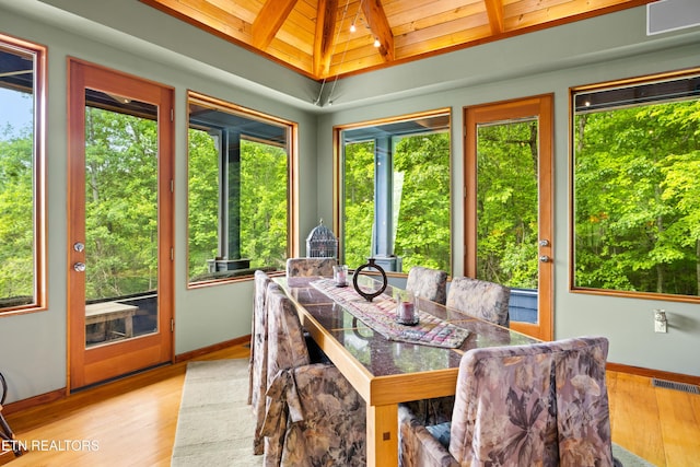 1139 Reagan Valley Rd, Tellico Plains, TN 37385 - sunroom / solarium featuring wood ceiling and wood finished floors
