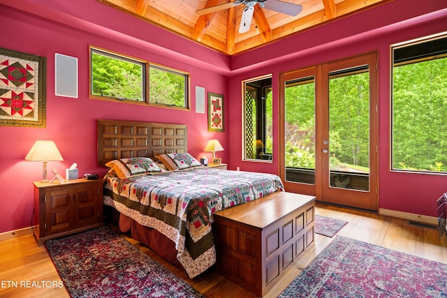 1139 Reagan Valley Rd, Tellico Plains, TN 37385 - bedroom featuring access to exterior, multiple windows, wooden ceiling, and light wood finished floors