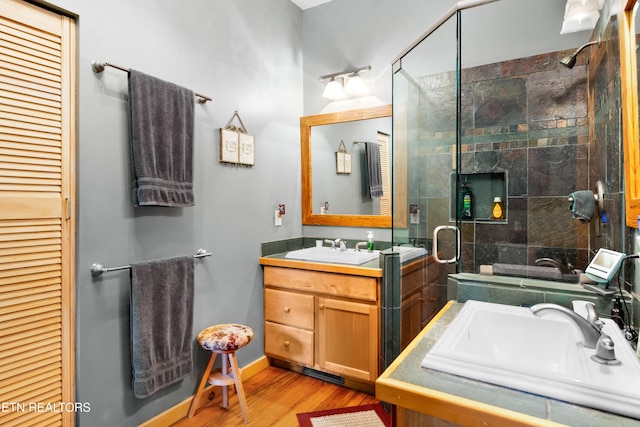1139 Reagan Valley Rd, Tellico Plains, TN 37385 - bathroom with a shower stall, vanity, and wood finished floors