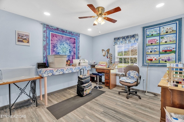 1647 Sams Dr, Dandridge, TN 37725 - office space featuring wood finished floors, a ceiling fan, baseboards, and recessed lighting
