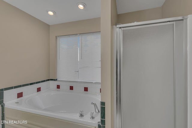 1010 Creek Brook Ln, Seymour, TN 37865 - full bath with a bath, a shower stall, and recessed lighting