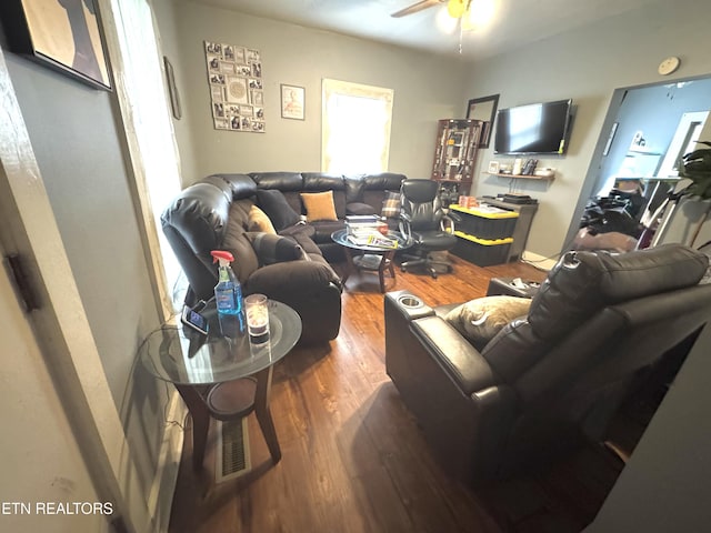 2102 Harvey St, Knoxville, TN 37917 - living room featuring wood finished floors and ceiling fan