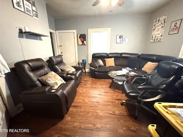 2102 Harvey St, Knoxville, TN 37917 - living room featuring wood finished floors and a ceiling fan