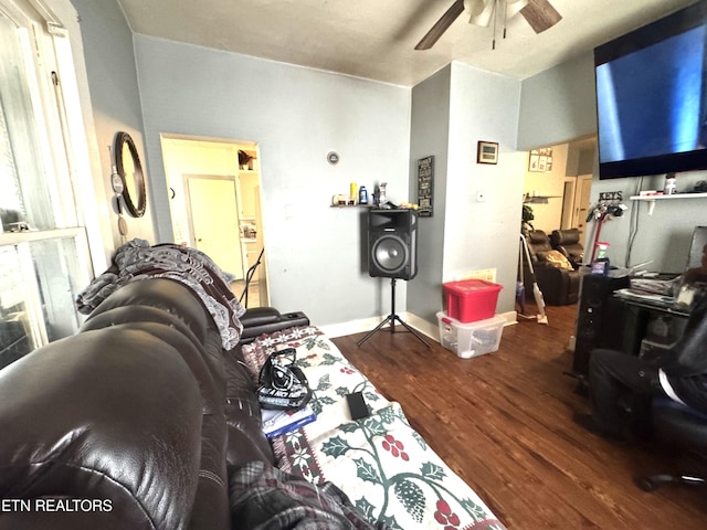 2102 Harvey St, Knoxville, TN 37917 - living room featuring a ceiling fan, wood finished floors, and baseboards
