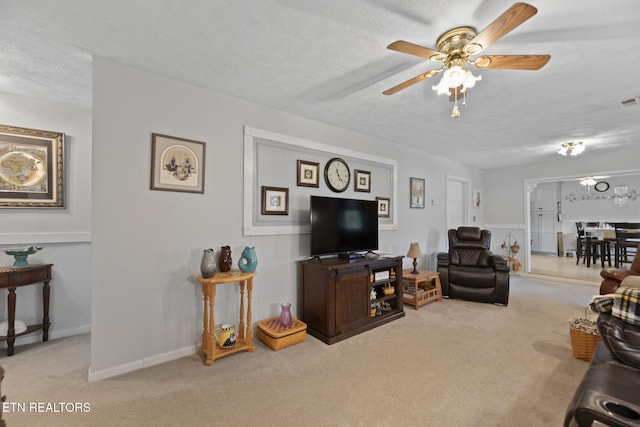 8318 Clapps Chapel Rd, Corryton, TN 37721 - carpeted living area featuring a textured ceiling and a ceiling fan