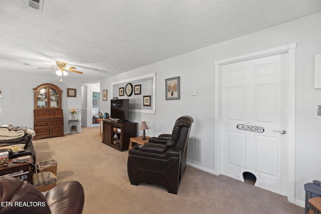 8318 Clapps Chapel Rd, Corryton, TN 37721 - living area with ceiling fan, light carpet, and a textured ceiling