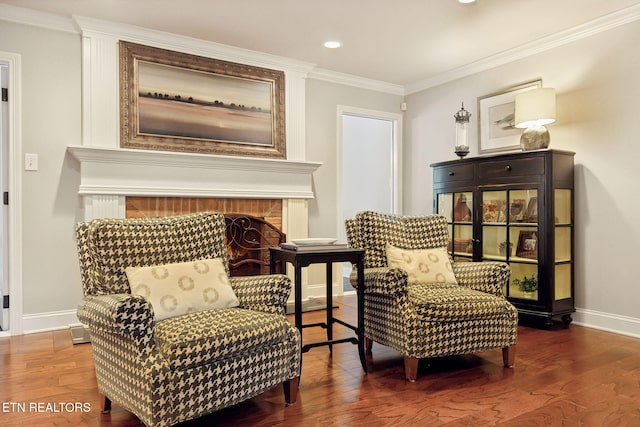 12368 N Fox Den Dr, Knoxville, TN 37934 - living area with baseboards, a fireplace, wood finished floors, ornamental molding, and recessed lighting