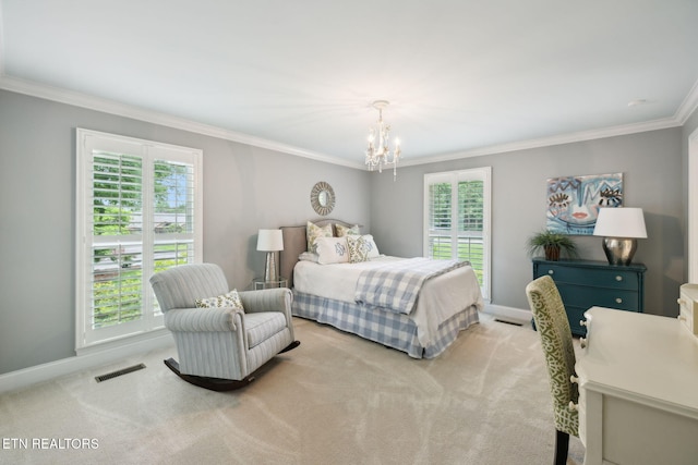 12368 N Fox Den Dr, Knoxville, TN 37934 - bedroom featuring crown molding, carpet floors, multiple windows, a chandelier, and baseboards
