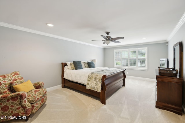 12368 N Fox Den Dr, Knoxville, TN 37934 - bedroom with baseboards, ornamental molding, carpet, recessed lighting, and ceiling fan