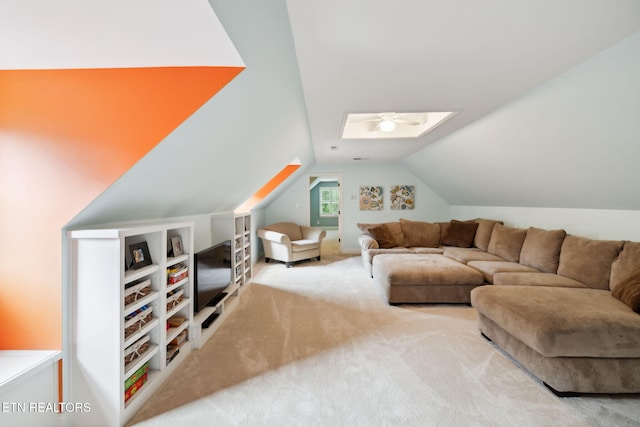 12368 N Fox Den Dr, Knoxville, TN 37934 - carpeted living room with vaulted ceiling and a skylight