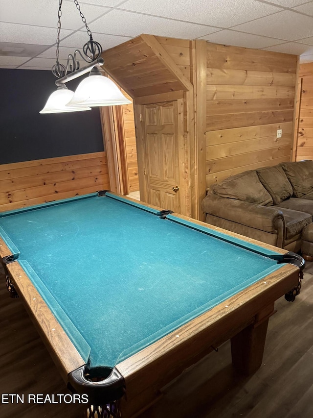 2020 Regans Ridge Way, Sevierville, TN 37876 - playroom featuring wood walls, billiards, wood finished floors, and a drop ceiling