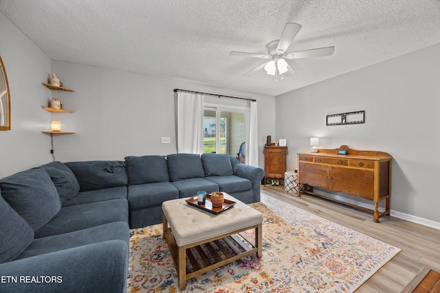 613 Vose Rd Unit B, Alcoa, TN 37701 - living area with wood finished floors, ceiling fan, a textured ceiling, and baseboards