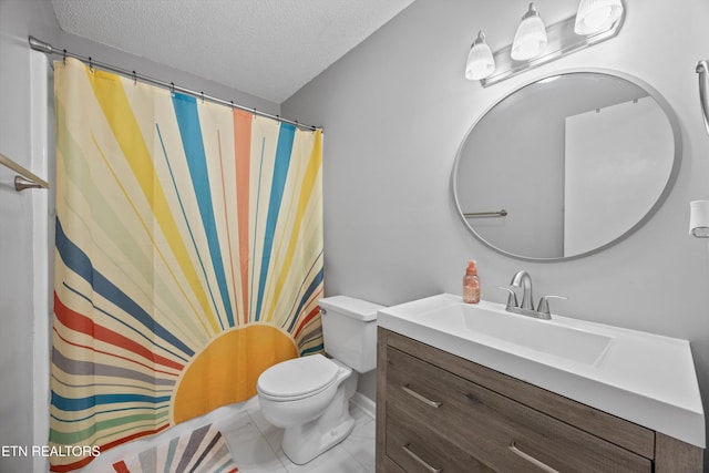 613 Vose Rd Unit B, Alcoa, TN 37701 - bathroom featuring vanity, toilet, a textured ceiling, tile patterned flooring, and a shower with shower curtain