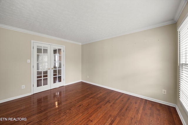 7127 Fieldstone Farms Ln, Knoxville, TN 37921 - empty room featuring french doors, wood finished floors, baseboards, crown molding, and a textured ceiling