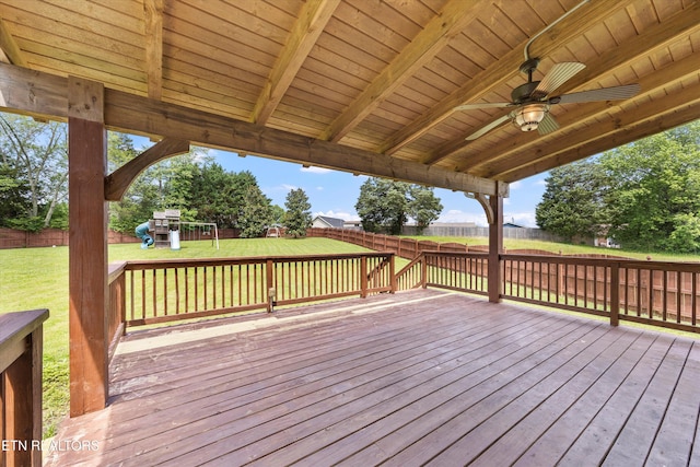 7127 Fieldstone Farms Ln, Knoxville, TN 37921 - wooden terrace with a playground and a ceiling fan