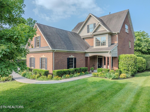 1201 Bentley Park Ln, Knoxville, TN 37922 - view of front of home with brick siding, a front yard, and roof with shingles
