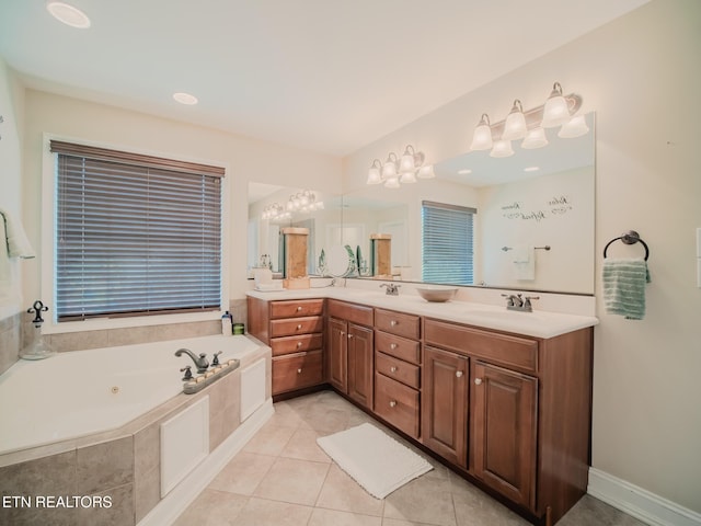 1201 Bentley Park Ln, Knoxville, TN 37922 - bathroom featuring double vanity, a tub with jets, and tile patterned floors