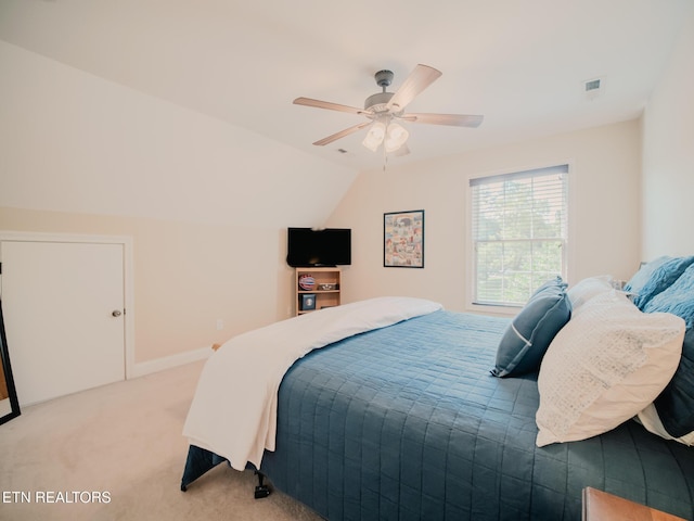 1201 Bentley Park Ln, Knoxville, TN 37922 - bedroom with light carpet, lofted ceiling, ceiling fan, and baseboards