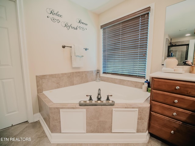 1201 Bentley Park Ln, Knoxville, TN 37922 - full bath featuring a garden tub, vanity, tile patterned floors, and a shower with shower door