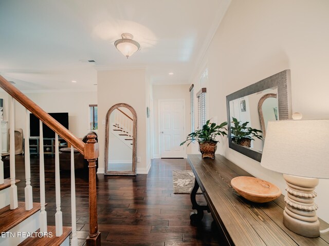 1201 Bentley Park Ln, Knoxville, TN 37922 - entrance foyer with stairway, hardwood / wood-style floors, ornamental molding, recessed lighting, and baseboards